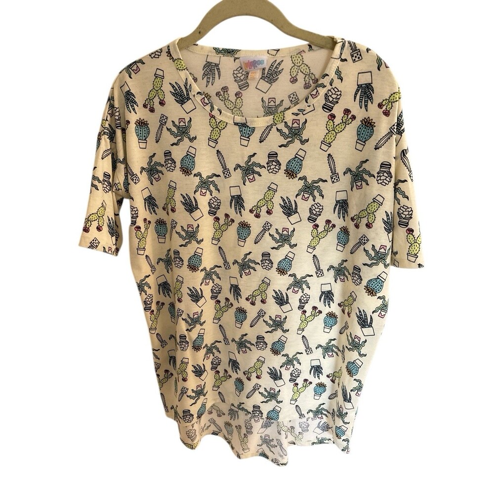 LuLaRoe Irma Womens CACTUS SUCCULENT High Low Tunic Top Shirt Size XXS